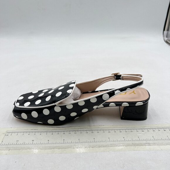 YDN Black Polka Dots Square Toe Block Low Heels Slingback Formal Loafer Pump - Picture 2 of 8